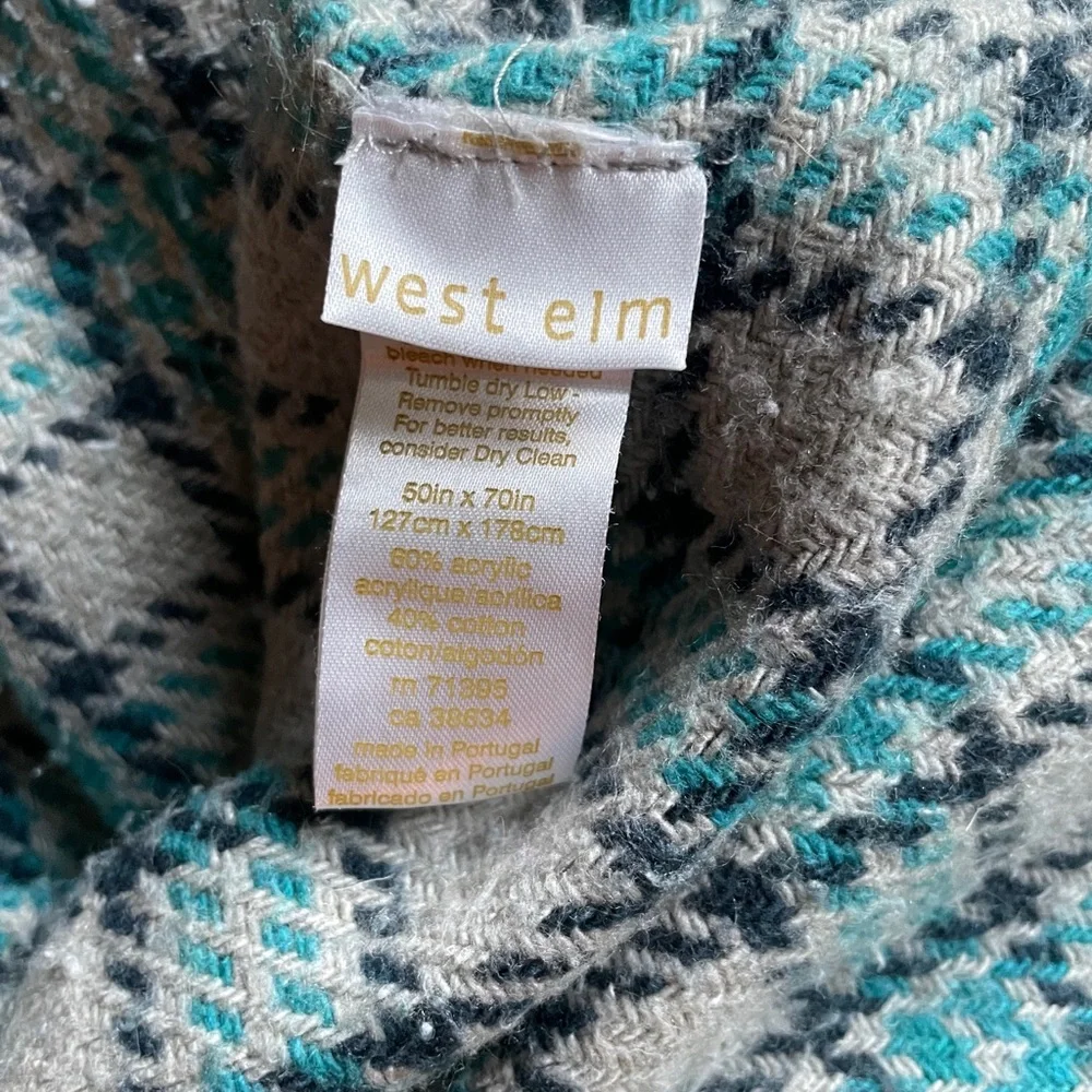 West Elm Plaid Fringe Throw Blanket | 50x70in | Blue & Gray